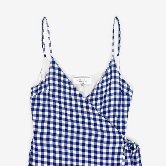 L’Academie The Martin Dress Small Blue Gingham Wrap Mini Girlcore Picnic Summer - Picture 5 of 10